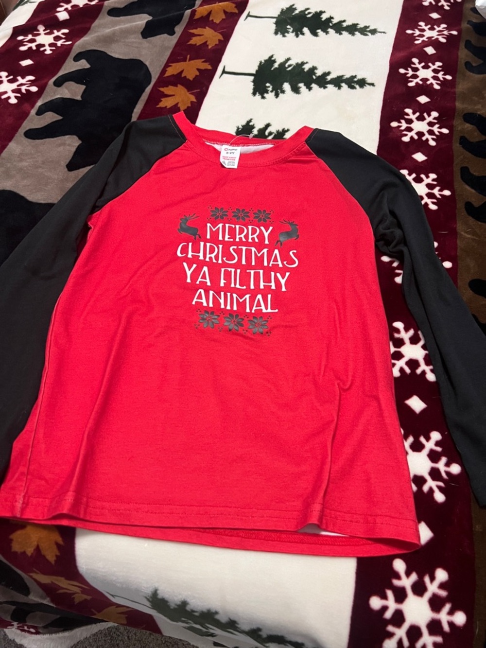 PatPat Red and Black Christmas Raglan Long Sleeve Tee